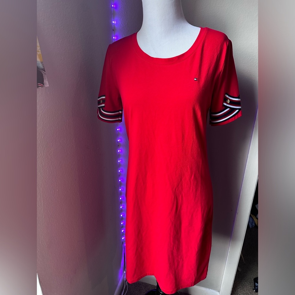 Tommy Hilfiger Women's Cotton Striped Tape-Trim T-Shirt Dress size Small